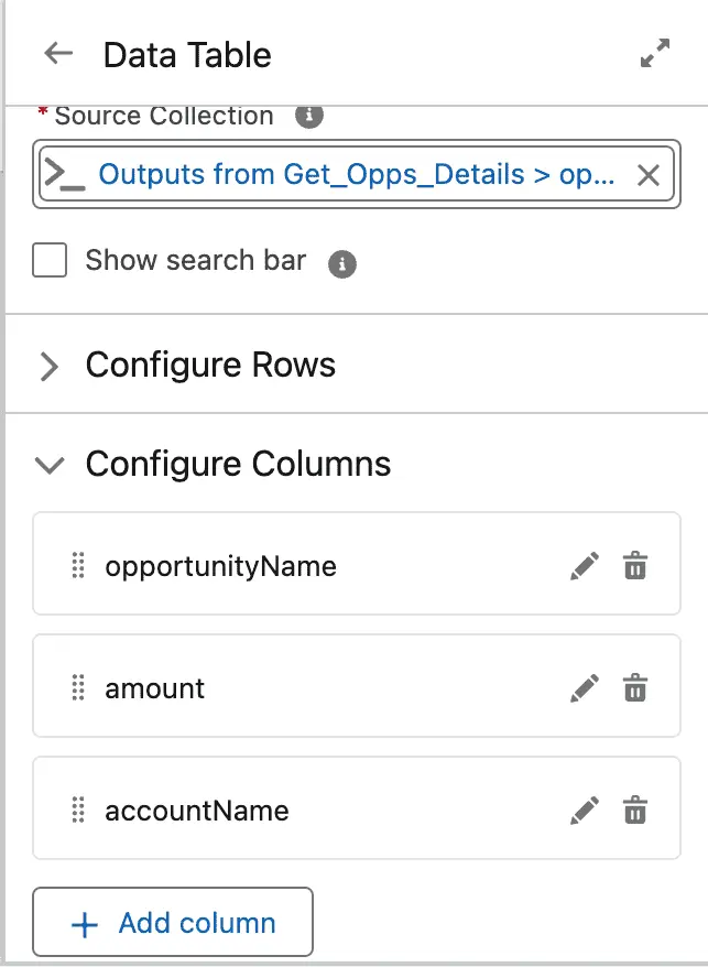 Configure Columns in Data Table in Screen Flow