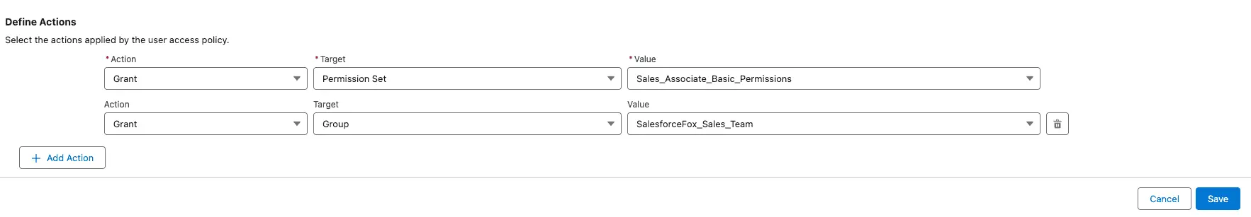 Add Actions for User Access Policy