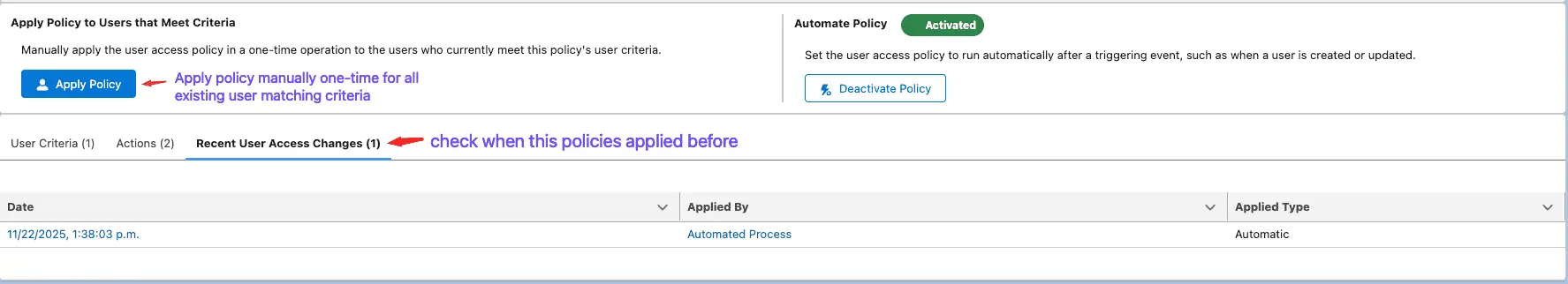 Apply User Access Policy manually for existing users